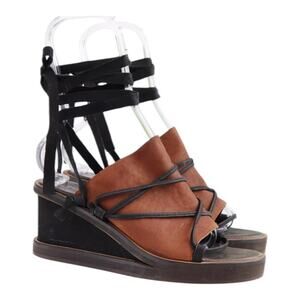 Free People Brown and Black Wedge Sandals